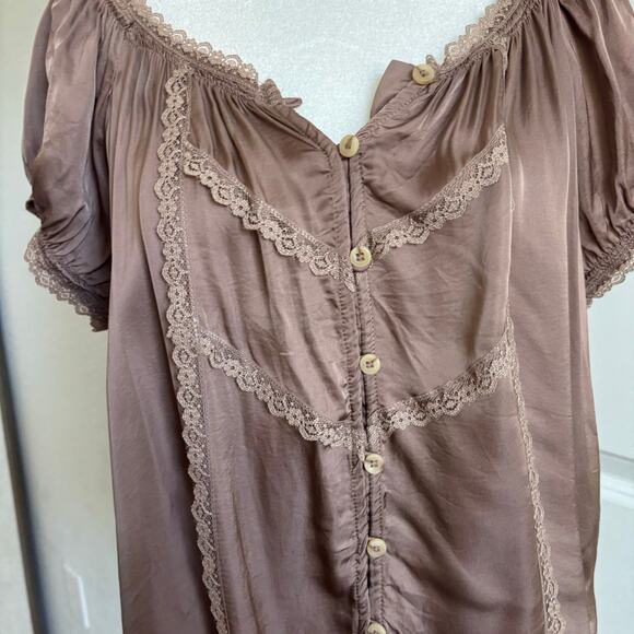 By Anthropologie Short Sleeve Silky Peasant Top M Coquette Prairie Cottage-core - Picture 5 of 13